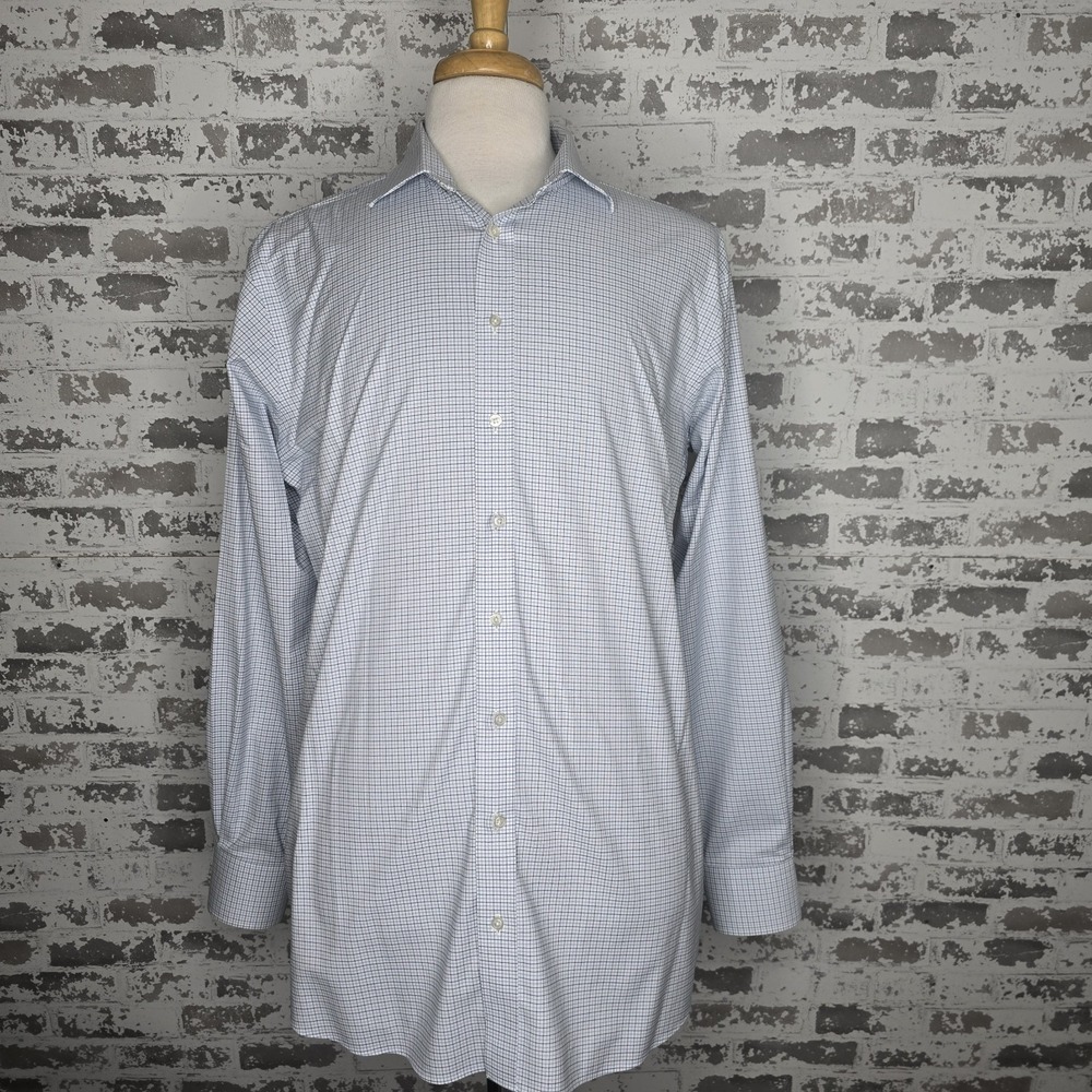 Proper Cloth The Stretch Non-Iron Shirt Blue and Navy Tattersall Mens 17/36.75